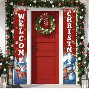 YUFOL Red Christmas Door Decorations for Home Merry Christmas Banner,Hanging Chr